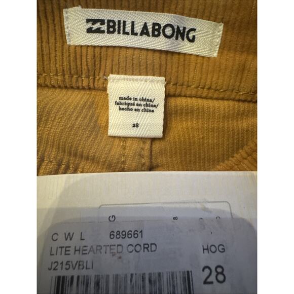 Billabong Corduroy Cutoff Shorts Sz 28 Lite Hearted Lace Up Pockets Stretch Gold - Picture 7 of 10
